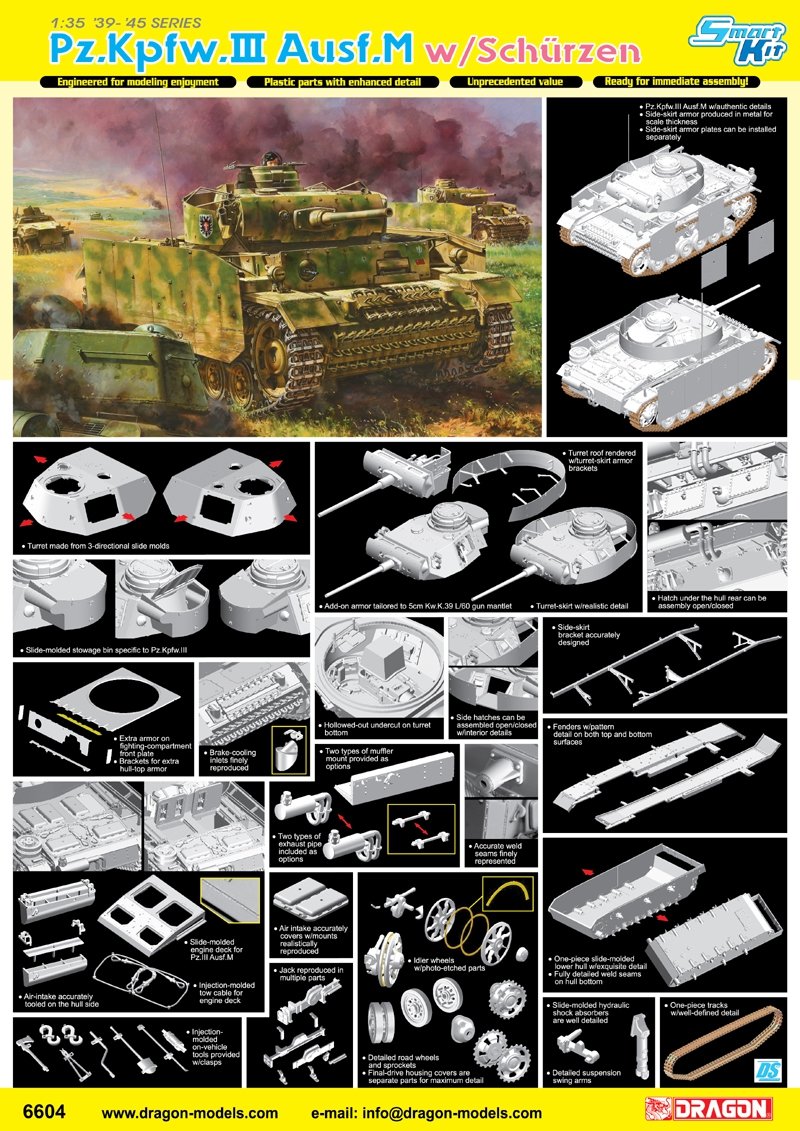 Dragon 6604 Pz.Kpfw.III Ausf.M w/Schurzen 1/35 – zdjęcie 3