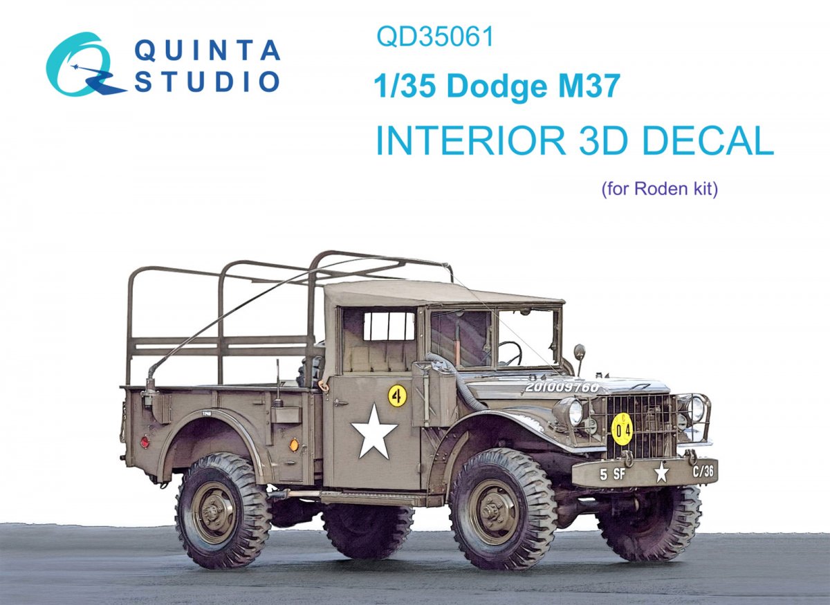 Quinta Studio QD35061 Dodge M37 3D-Printed &amp;amp; colored Interior on decal paper (Roden) 1/35