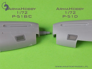 Master AM-72-171 P-51 Mustang - pokrywa wlotu powietrza do gaźnika - typ standardowy z otworami (do modelu Arma Hobby) 1/72