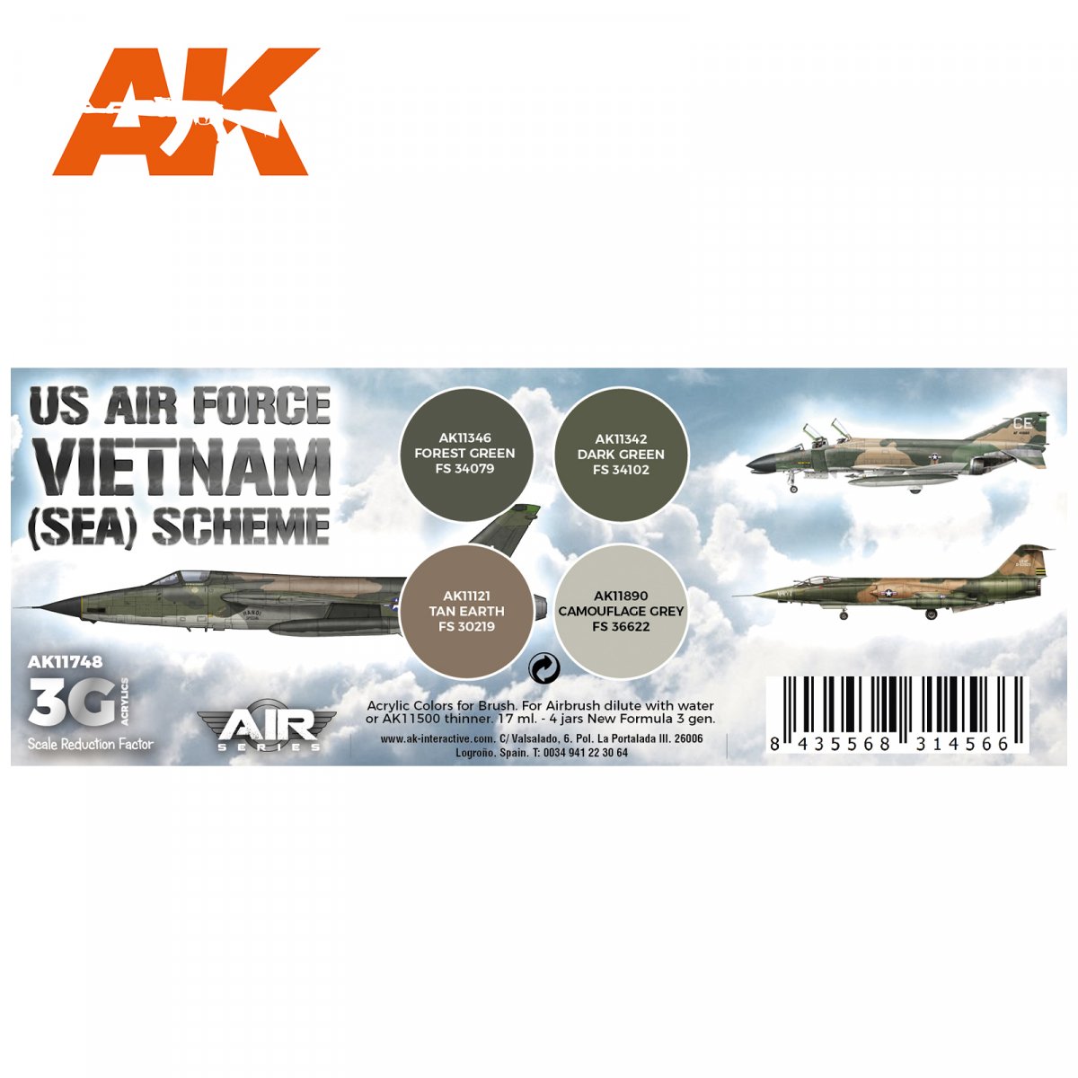 AK Interactive AK11748 US AIR FORCE SOUTH EAST ASIA (SEA) SCHEME 4x17 ml – image 2