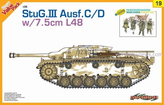 Cyber ​​Hobby 9119 StuG. III Ausf.C/D avec canon de 7,5 cm L48. Figurines allemandes et chenilles Magic Tracks 1/35 incluses.