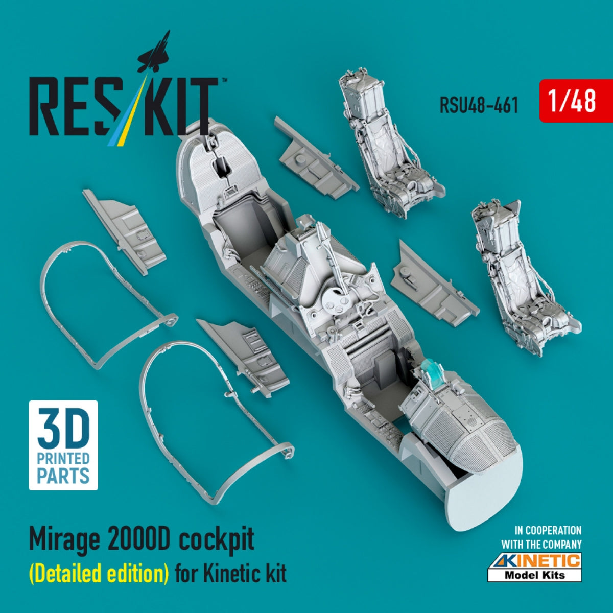 RESKIT RSU48-0461 Mirage 2000D cockpit (Detailed edition) for Kinetic kit (3D Printed) 1/48