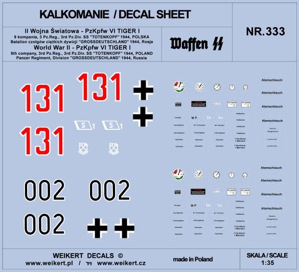 Weikert Decal DEC333 PzKpfw VI TIGER - Division SS Totenkopf et Division Grossdeutschland - 1944 - vol.2 1/35