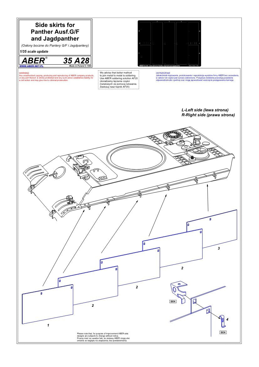 Aber 35A028 Osłony boczne do Panther Ausf.G i Jagdpanther – zdjęcie 4