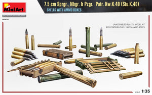 MiniArt 35375 7.5 cm Sprgr., Nbgr. &amp;amp; Pzgr. Patr. Kw.K.40 (Stu.K.40) SHELLS WITH AMMO BOXES 1/35 – zdjęcie 2