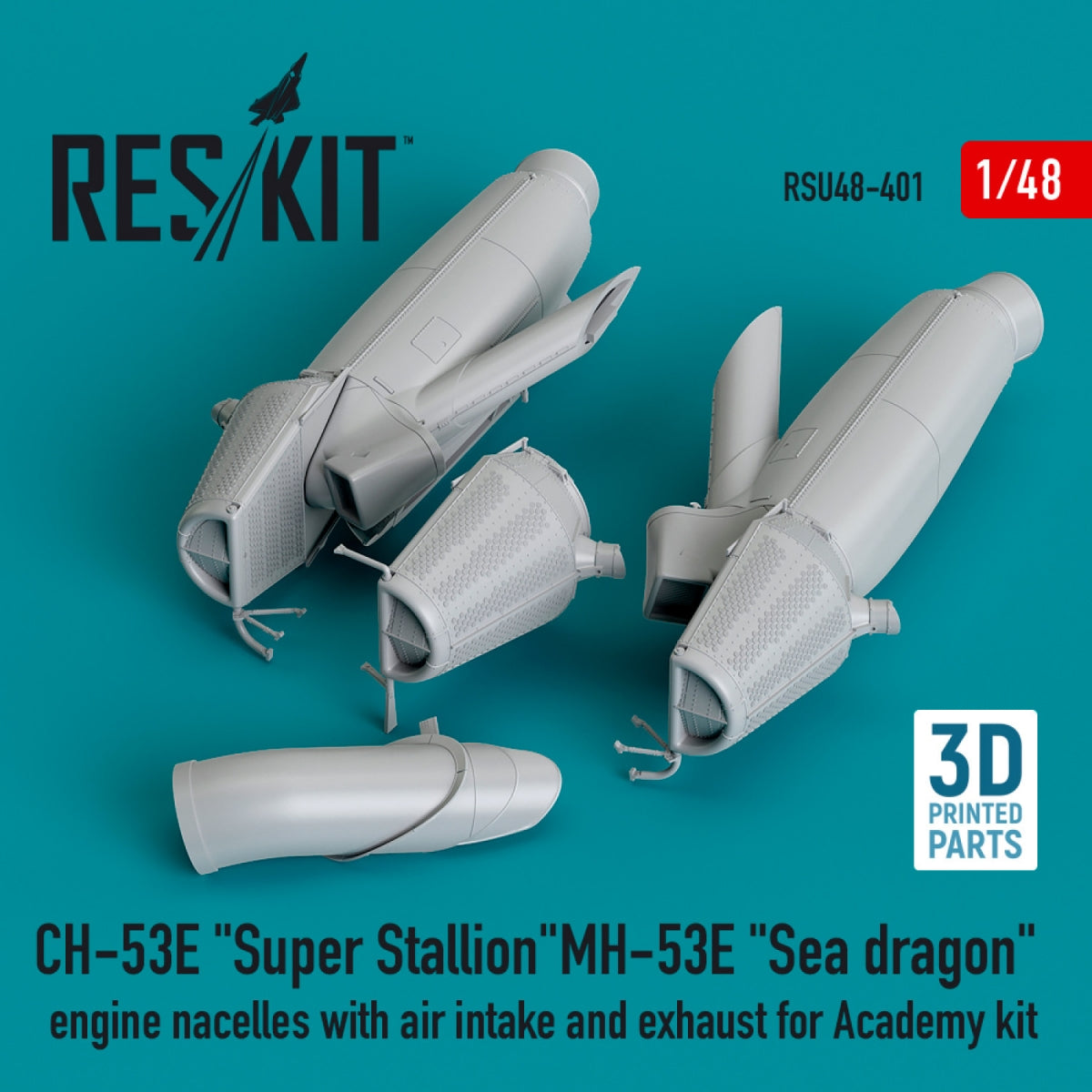 RESKIT RSU48-0401 CH-53E &amp;quot;Super Stallion&amp;quot;, MH-53E &amp;quot;Sea dragon&amp;quot; engine nacelles with air intake and exhaust for Academy kit (3D printed) 1/48 – zdjęcie 2
