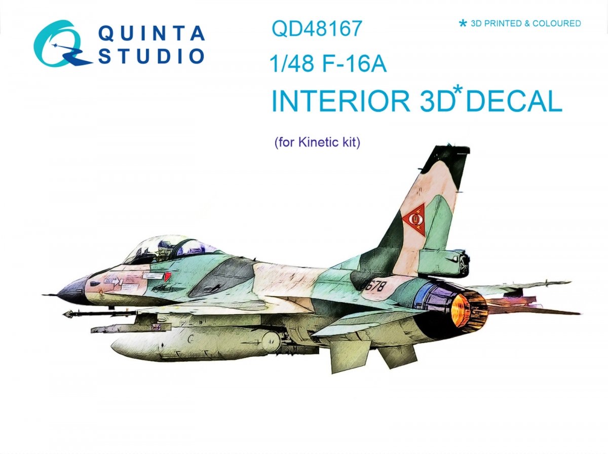 Quinta Studio QD48167 F-16A 3D-Printed &amp;amp; coloured Interior on decal paper (for Kinetic kit) 1/48