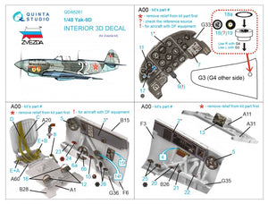 Quinta Studio QD48281 Yak-9D 3D-Printed &amp;amp; coloured Interior on decal paper ( Zvezda ) 1/48 – zdjęcie 2