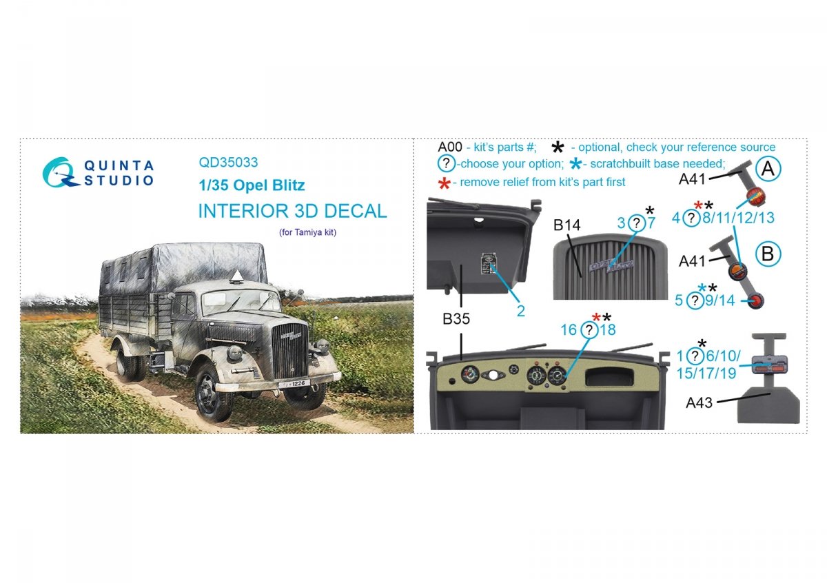 Quinta Studio QD35033 Opel Blitz 3D-Printed &amp;amp; colored Interior on decal paper (Tamiya) 1/35 – image 6