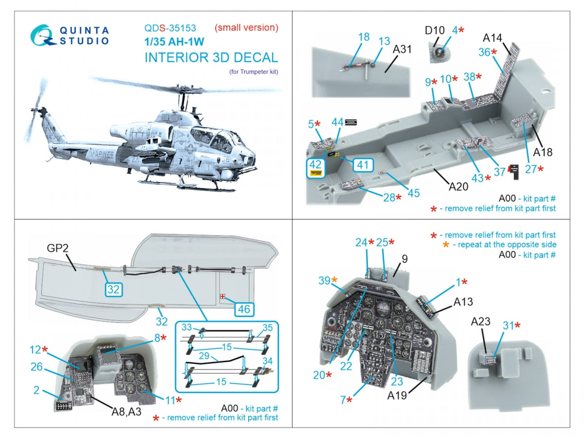 Quinta Studio QDS-35153 AH-1W 3D-Printed &amp;amp; coloured Interior on decal paper (Trumpeter) (Small version) 1/35 – zdjęcie 2