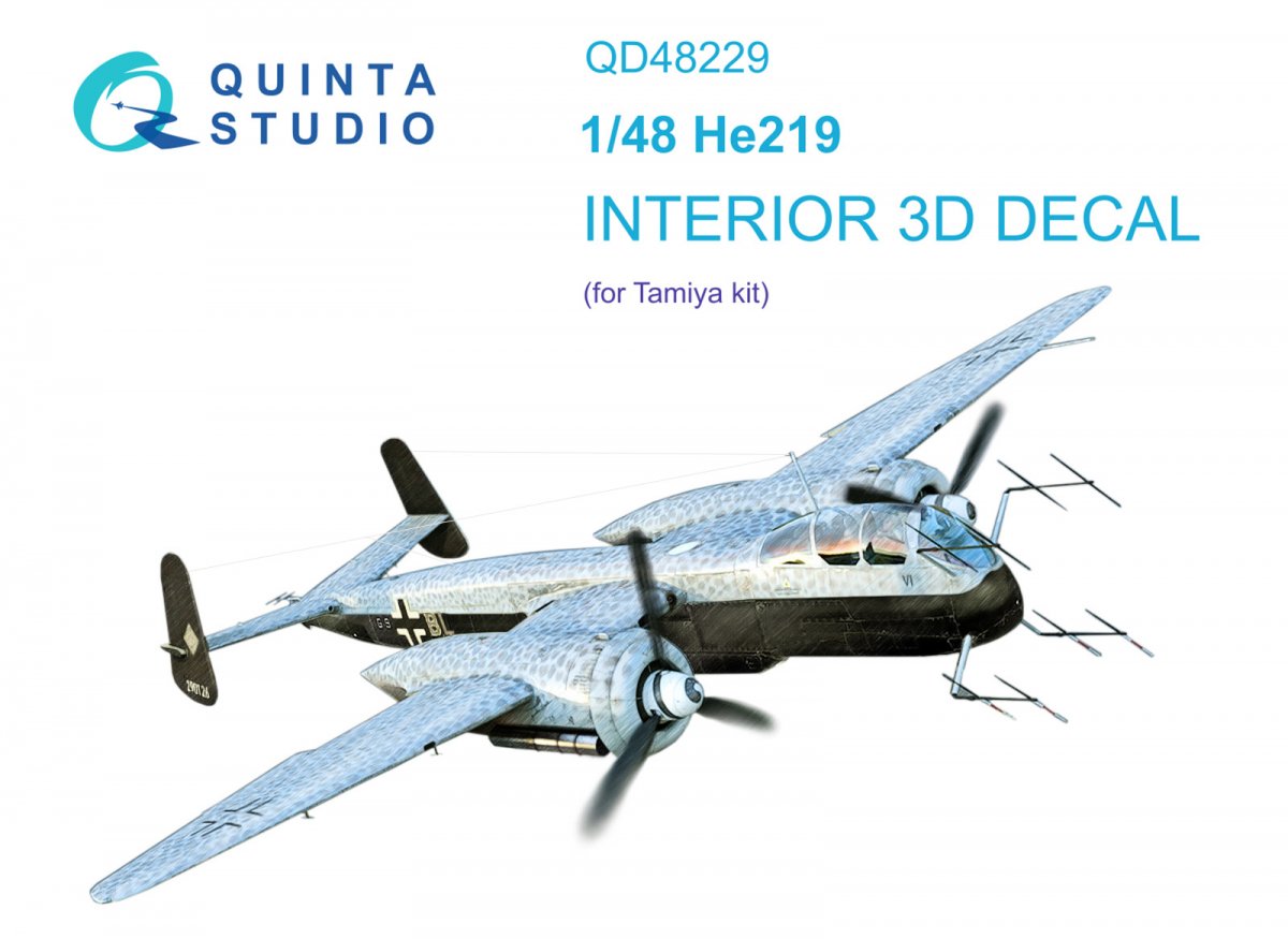 Quinta Studio QD48229 He 219 3D-Printed &amp;amp; coloured Interior on decal paper (Tamiya) 1/48