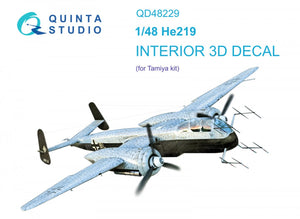 Quinta Studio QD48229 He 219 3D-Printed &amp;amp; coloured Interior on decal paper (Tamiya) 1/48