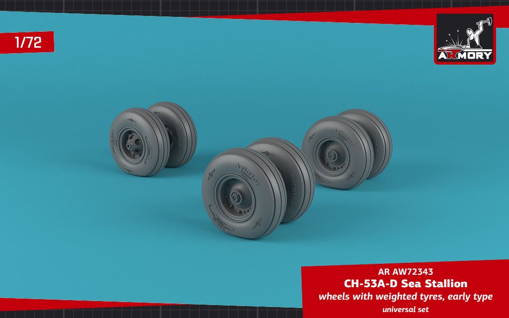 Armory Models AW72343 CH-53 Sea Stallion wheels w/ weighted tires, early 1/72 – zdjęcie 2