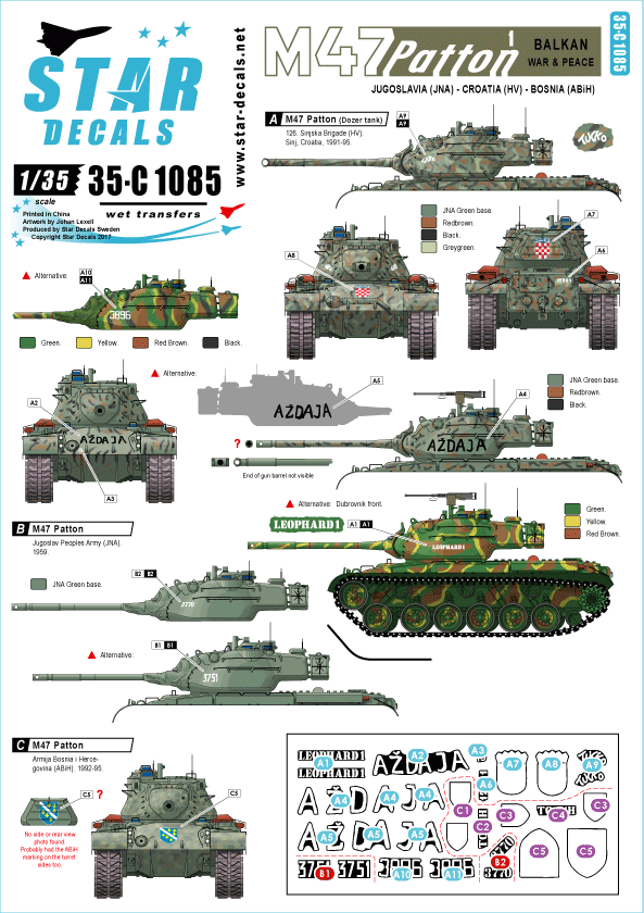 Star Decals 35-C1085 M47 Patton # 1 Balkan War & Peace 1/35