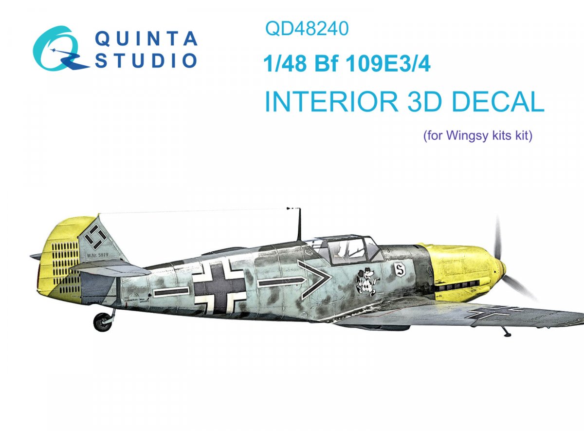 Quinta Studio QD48240 Bf 109E-3/4 3D-Printed &amp;amp; colored Interior on decal paper (Wingsy kits) 1/48