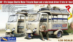 Gecko Models 35GM0113 60 - 70s Saigon Shuttle Motor-Tricycle Depot and a take break drive [2 kits In 1 box] 1/35
