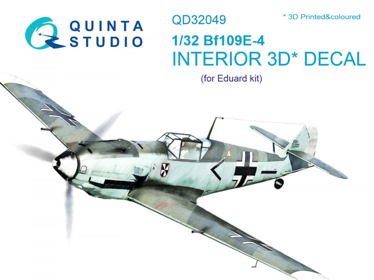 Quinta Studio QD32049 Bf 109E-4 3D-Printed &amp;amp; colored Interior on decal paper (for Eduard kit) 1/32
