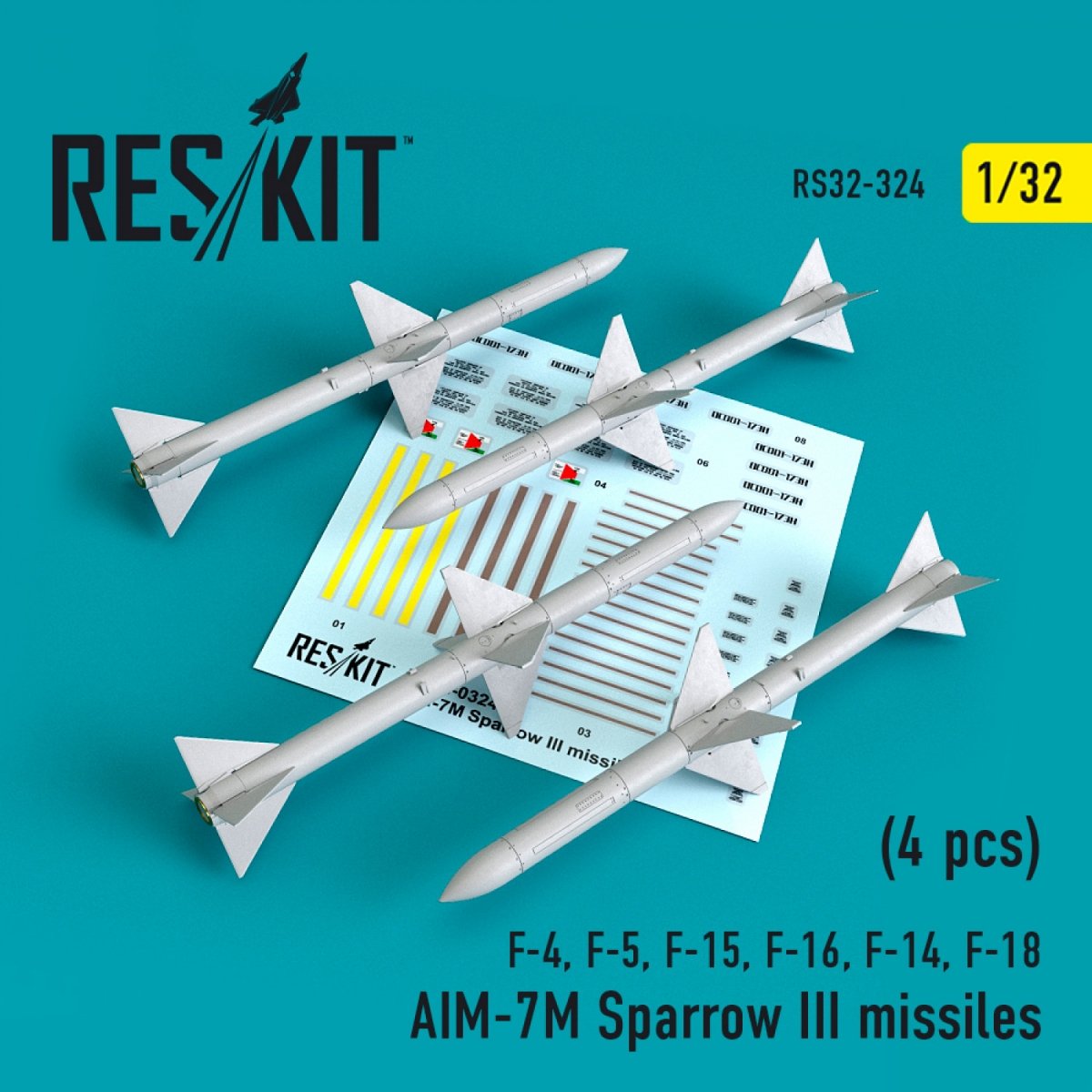 RESKIT RS32-0324 AIM-7M SPARROW III MISSILES (4PCS) 1/32