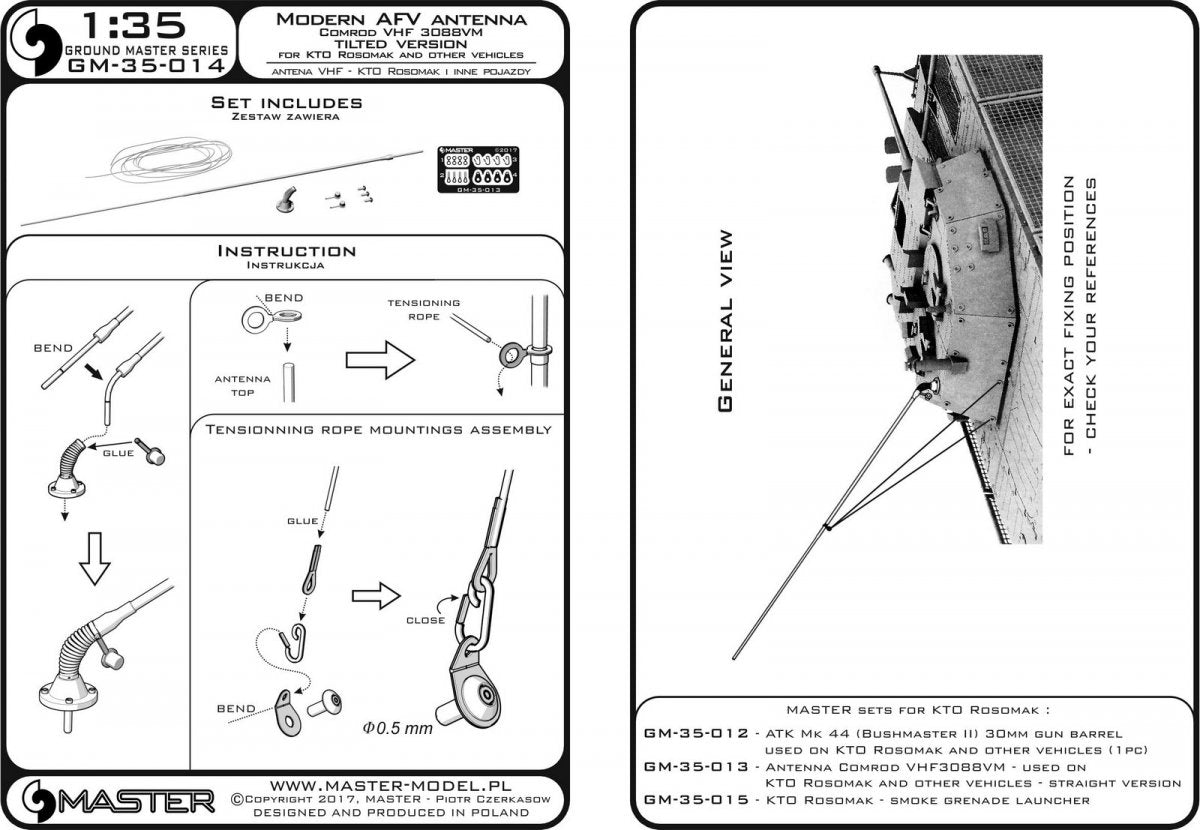 Master GM-35-014 Antena Comrod VHF3088VM - używana na KTO Rosomak i innych pojazdach (1 szt.) - wersja z wygiętą podstawą 1/35 – zdjęcie 5