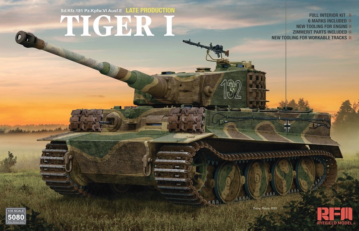 Maquette Rye Field 5080 Tiger I, version tardive, Zimmerit et intérieur complet, échelle 1/35