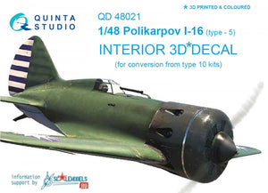 Quinta Studio QD48021 I-16 type 5 3D-Printed &amp;amp; colored Interior on decal paper 1/48