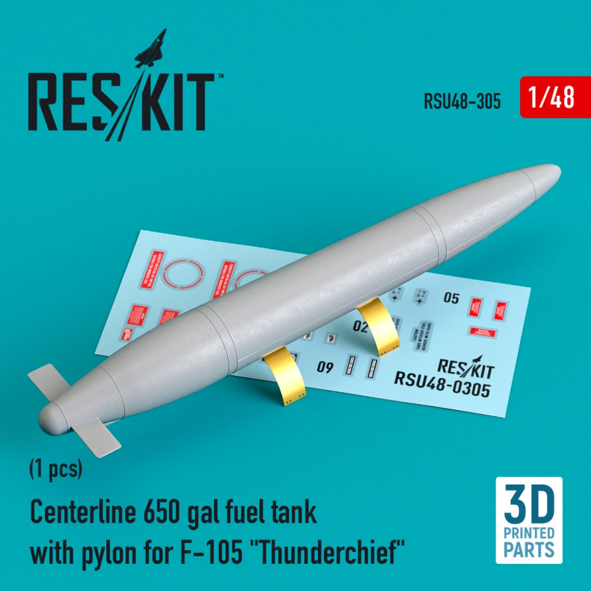 RESKIT RSU48-0305 CENTERLINE 650 GAL FUEL TANK WITH PYLONS FOR F-105 &amp;quot;THUNDERCHIEF&amp;quot; (1 PCS) (3D PRINTED) 1/48