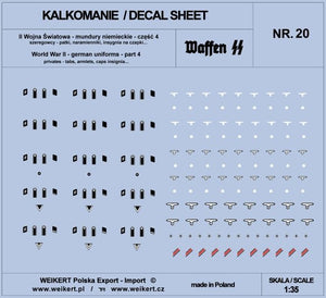 Weikert Decals DEC220 German uniforms - tabs, shoulder boards, cap insignia - WAFFEN SS - ver.4 - vol.20 1/35