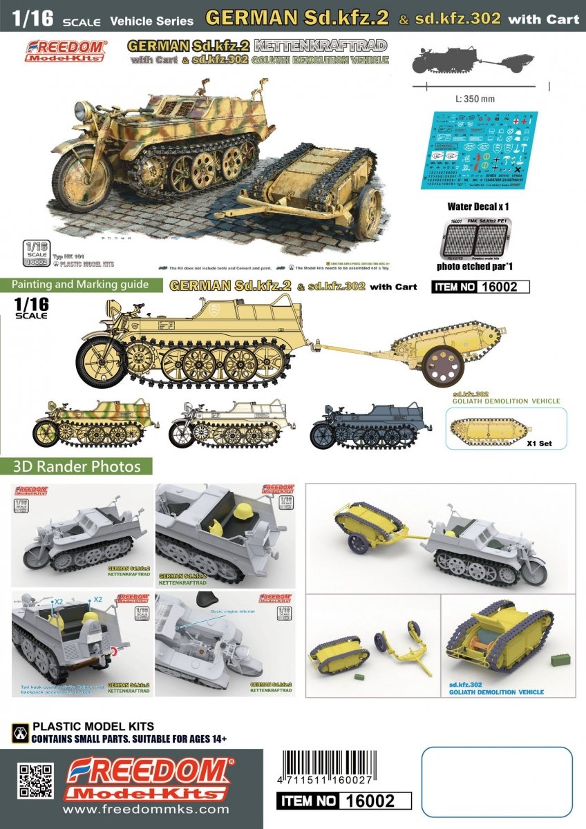Freedom 16002 GERMAN SD.KFZ.2 KETTENKRAFTRAD &amp;amp; SD.KFZ.302 GOLIATH DEMOLITION VEHICLE 1/16 – image 2