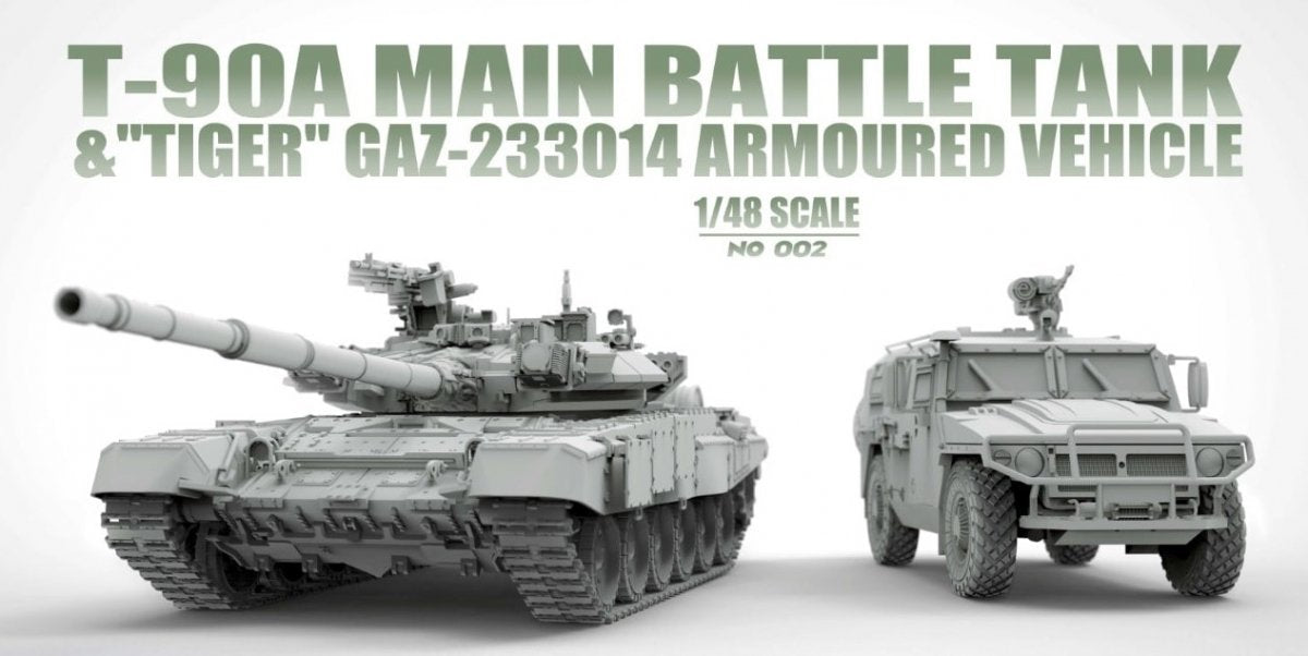 Suyata NO-002 T-90A Main Battle Tank &amp;amp; &amp;quot;Tiger&amp;quot; Gaz-233014 Armoured Vehicle 1/48 – zdjęcie 2