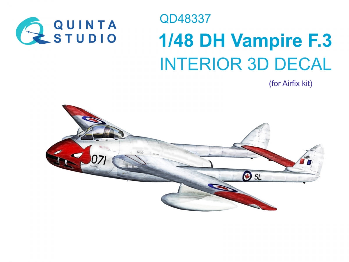 Quinta Studio QD48337 DH Vampire F.3 3D-Printed colored Interior on decal paper (Airfix) 1/48