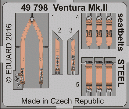 Ceintures de sécurité Eduard 49798 Ventura Mk. II, acier Revell, échelle 1/48