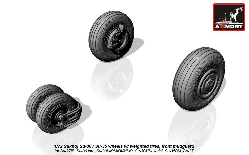 Armory Models AW72035 Sukhoj Su-30 / Su-35 Flanker wheels w/ weighted tires, front mudguard 1/72