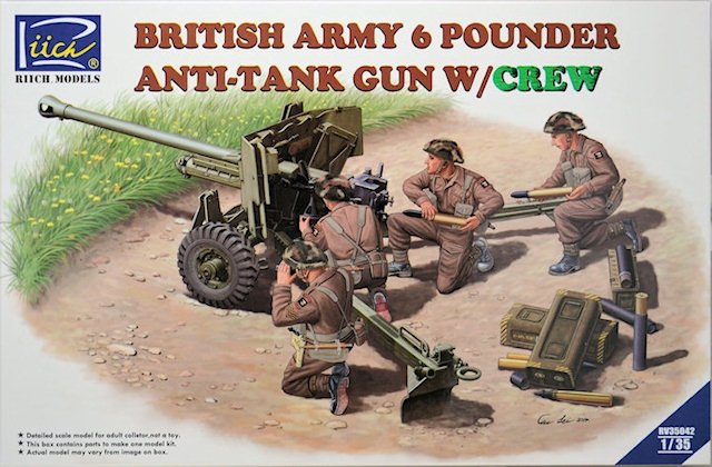 Maquette Rich Models RV35042 Canon antichar britannique de 6 livres avec équipage, échelle 1/35