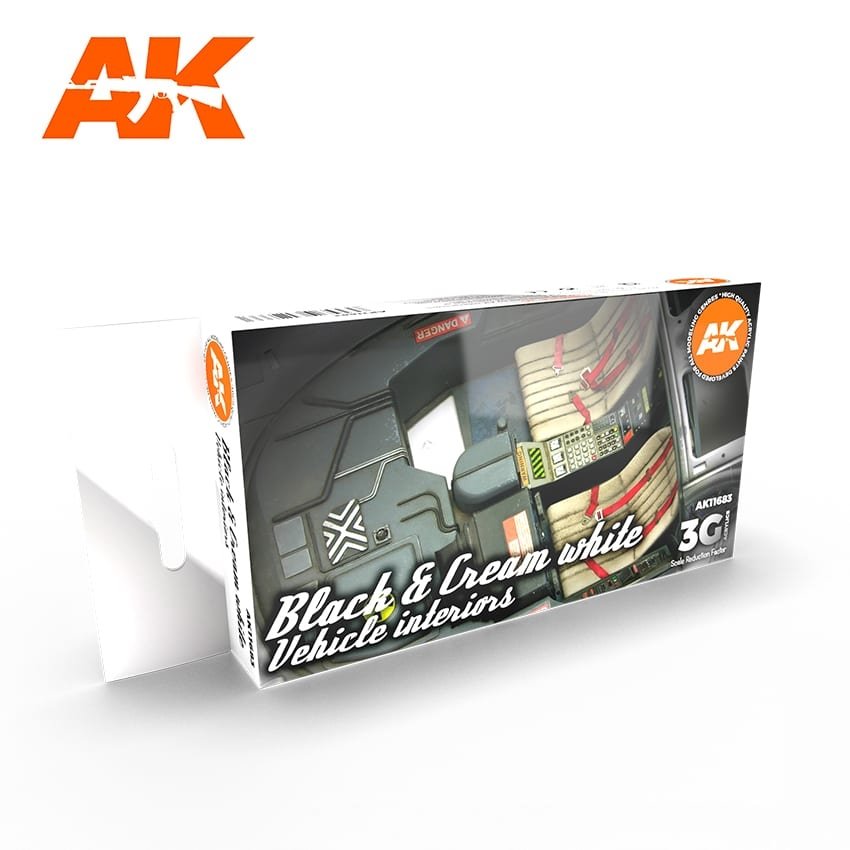 AK Interactive AK11683 3G BLACK &amp; CREAM WHITE VEHICLE INTERIORS 6x17 ml