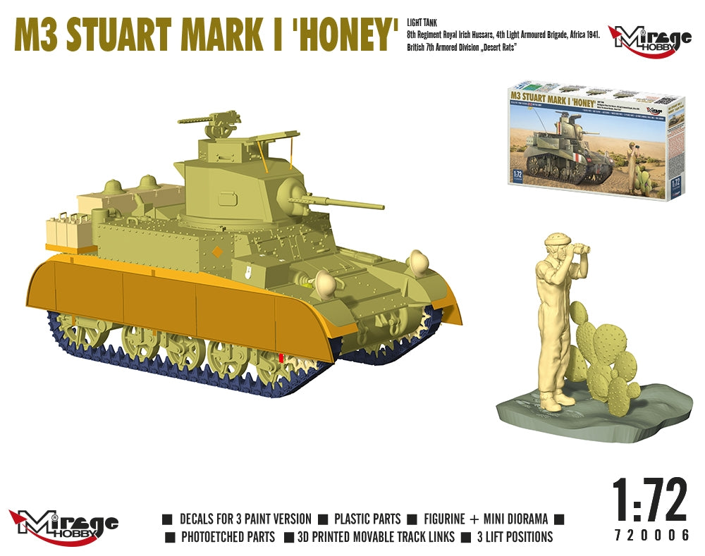 Mirage Hobby 720006 M3 Stuart Mk.I Honey Light Tank 1/72 – image 3