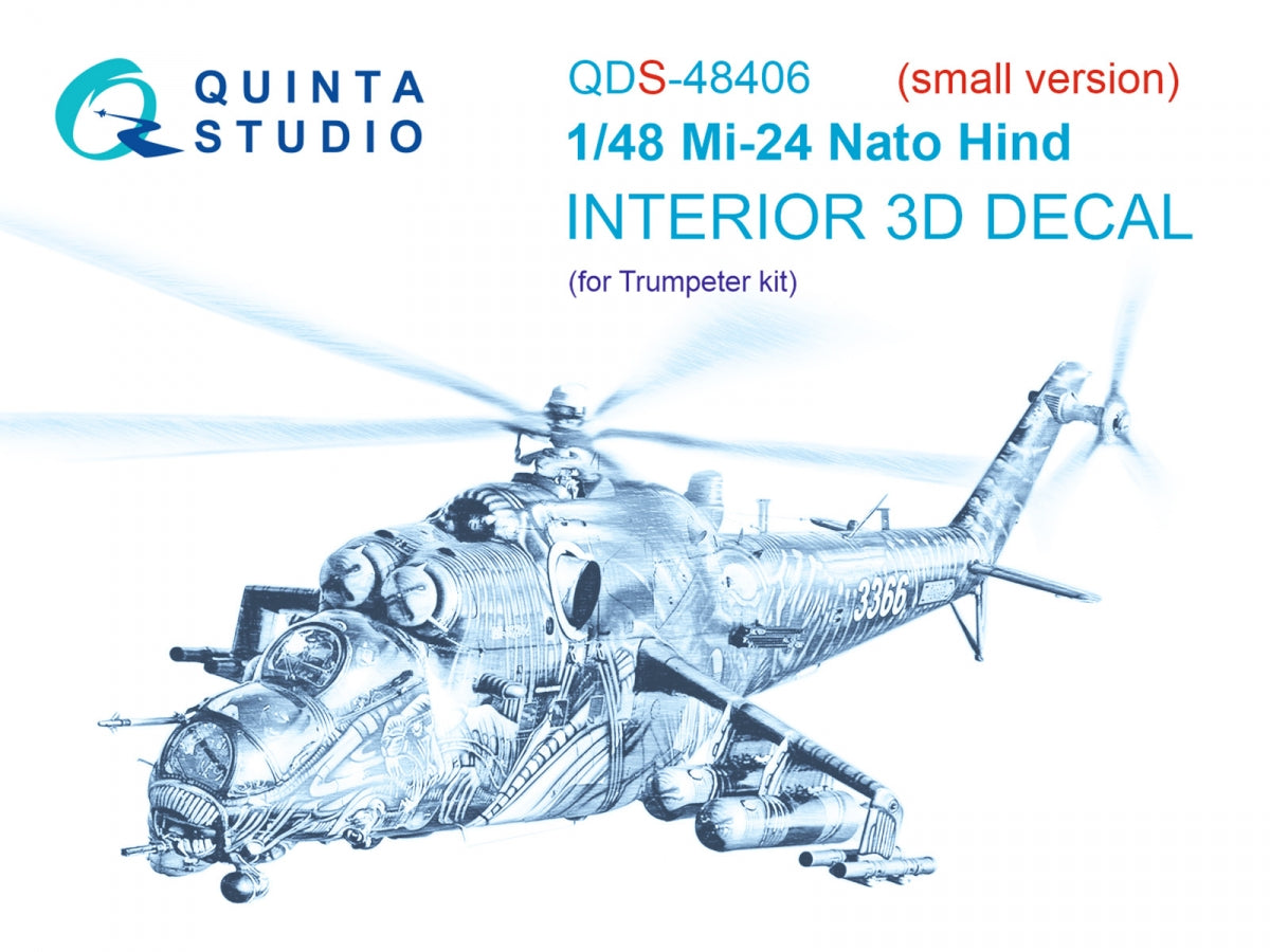 Quinta Studio QDS-48406 Mi-24 Nato Hind 3D-Printed &amp;amp; coloured Interior on decal paper (Trumpeter)(Small version) 1/48