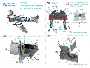Quinta Studio QD48218 Hawker Typhoon Mk.1b early 3D-Printed &amp;amp; colored Interior on decal paper ( Hasegawa ) 1/48 – image 2