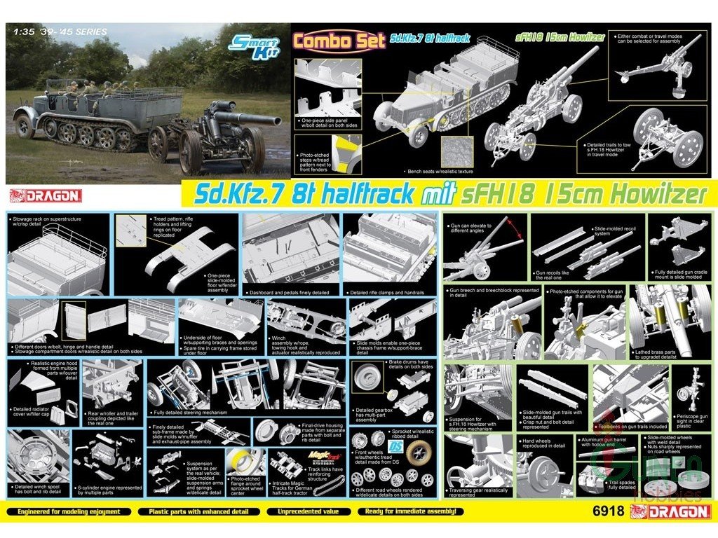 Dragon 6918 Sd.Kfz 7 8ton Halftrack mit sFH18 15cm Howitzer 1/35 – zdjęcie 2
