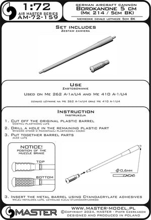 Master AM-72-159 German Bordkanone 5cm aircraft cannon (Mk 214 / 5cm BK) - used on Me 262 A-1a/U4, Me 410 A-1/U4 1/72 – image 7