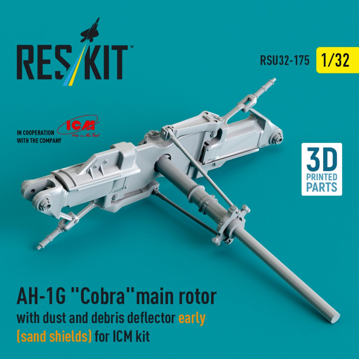 RESKIT RSU32-0175 AH-1G &amp;quot;Cobra&amp;quot; main rotor with dust and debris deflector (sand shields) early version for ICM kit (3D Printed) 1/32 – zdjęcie 2