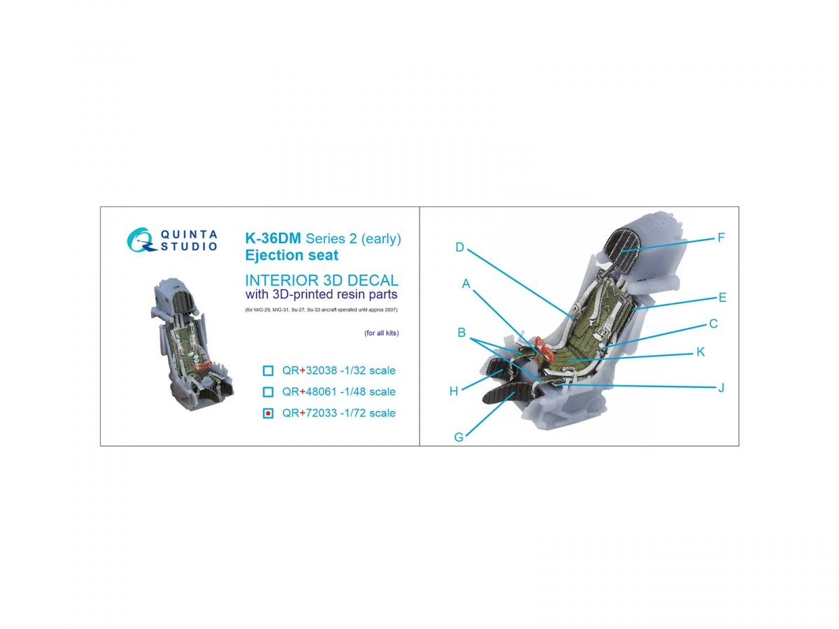 Quinta Studio QR+72033 K-36DM Series2 (early) ejection seat (for MiG-29, MiG-31, Su-27, Su-33 aircraft until 2007) (All kits) 1/72 – zdjęcie 6