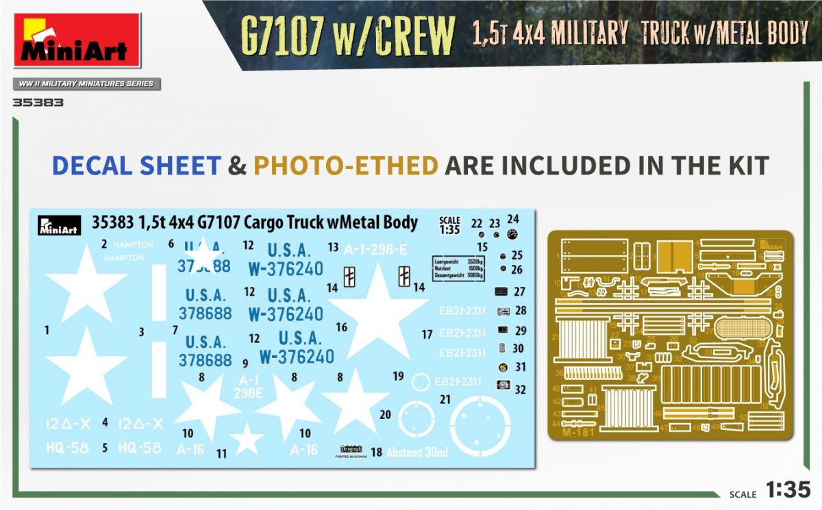 MiniArt 35383 G7107 w/CREW 1.5t 4X4 CARGO TRUCK w/METAL BODY 1/35 – image 2