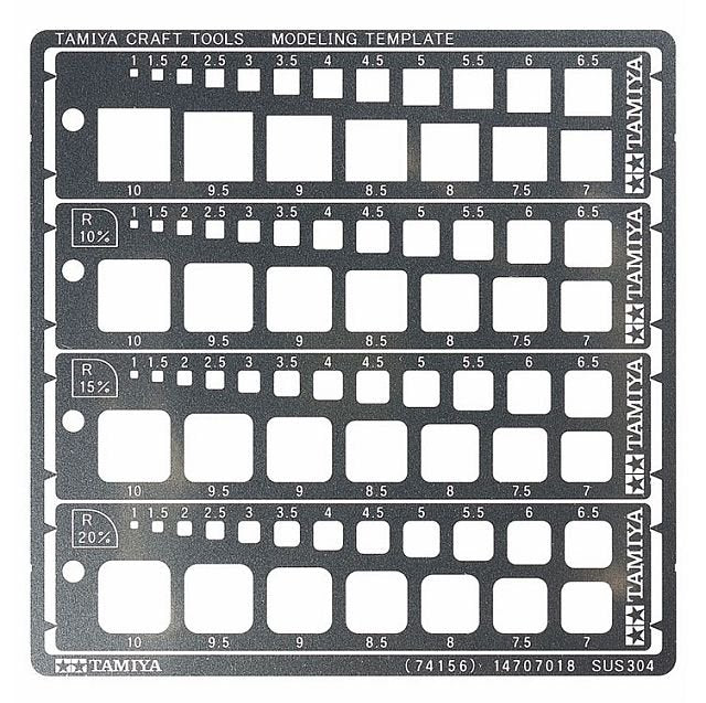 Tamiya 74156 Modeling Template (Square, 1-10mm) Stainless Steel
