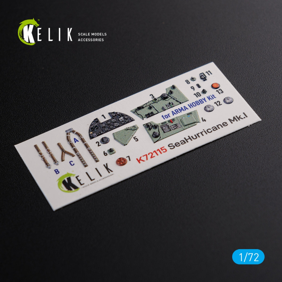 KELIK K72115 Sea Hurricane Mk I interior 3D decals for Arma Hobby kit 1/72