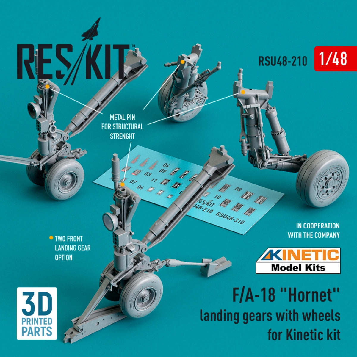 RESKIT RSU48-0210 F/A-18 &amp;quot;HORNET&amp;quot; LANDING GEARS WITH WHEELS FOR KINETIC KIT (RESIN &amp;amp; 3D PRINTED) 1/48 – zdjęcie 2