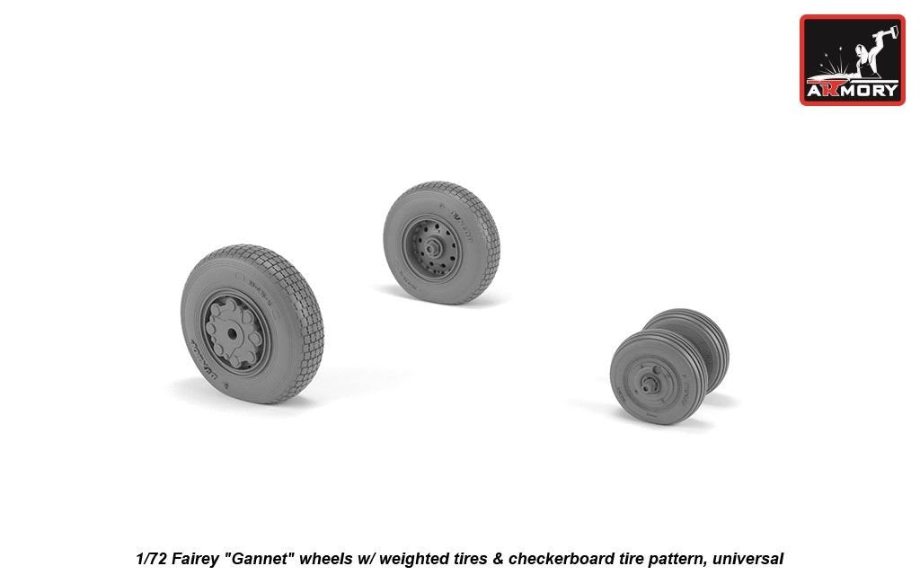 Armory Models AW72413 Fairey Gannet late type wheels w/ weighted tires of checkerboard tire pattern 1/72