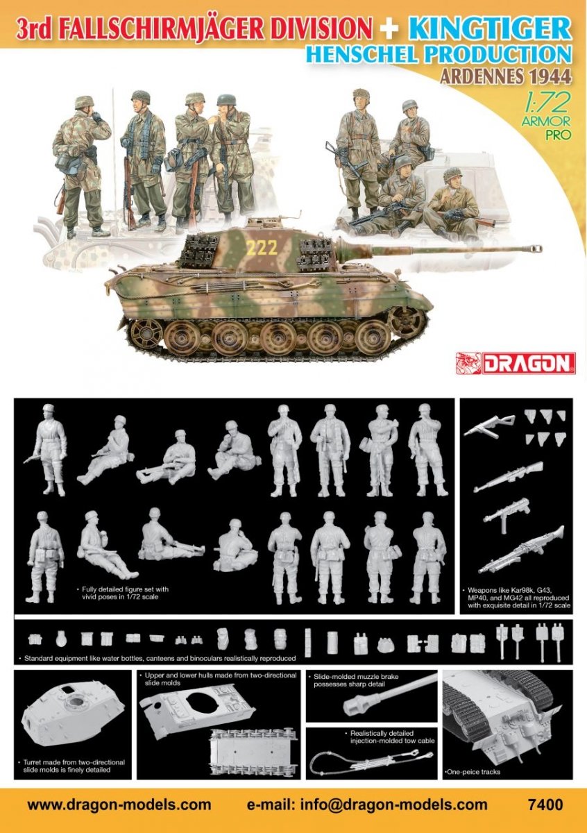 Dragon 7400 3rd Fallschirmjager Division + KingTiger Henschel Production Ardennes 1944 1/72 – zdjęcie 2