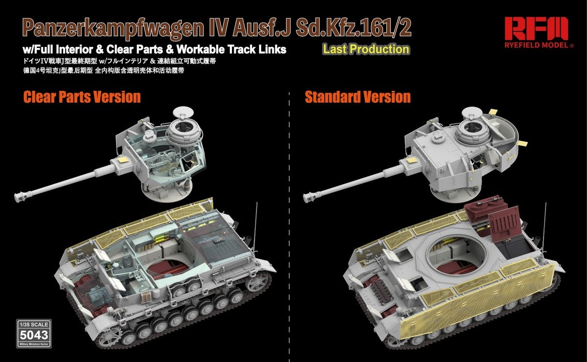 Rye Field Model 5043 Panzerkampfwagen IV Ausf.J Sd.Kfz.161/2 (w/full interior&amp;amp;clear parts&amp;amp;workle track links) 1/35 – zdjęcie 4