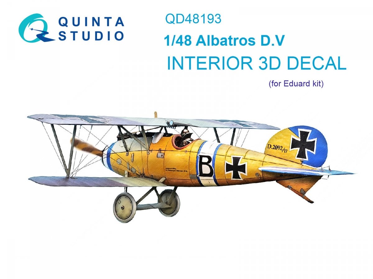 Quinta Studio QD48193 Albatros D.V 3D-Printed &amp;amp; coloured Interior on decal paper (Eduard) 1/48
