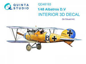 Quinta Studio QD48193 Albatros D.V 3D-Printed &amp;amp; coloured Interior on decal paper (Eduard) 1/48